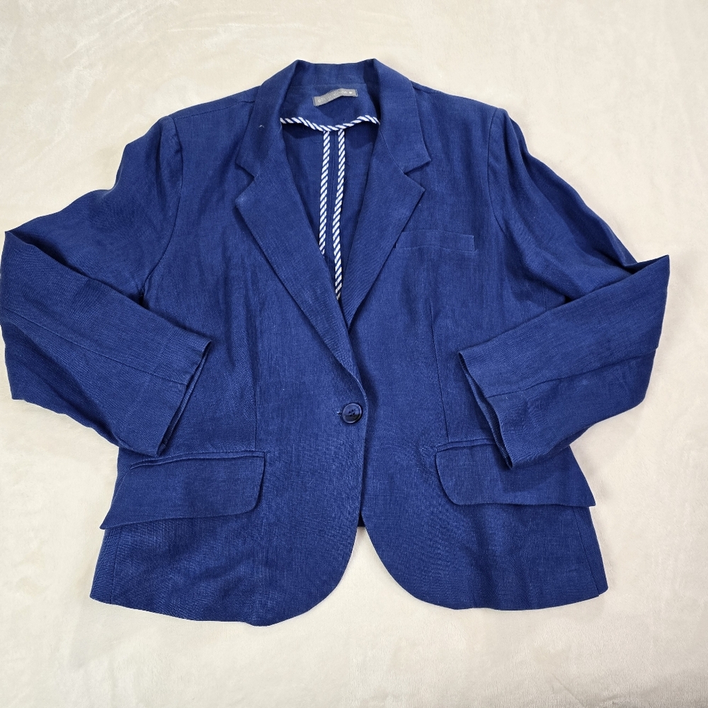 Olivia Moon Blue Linen Blazer Jacket XL